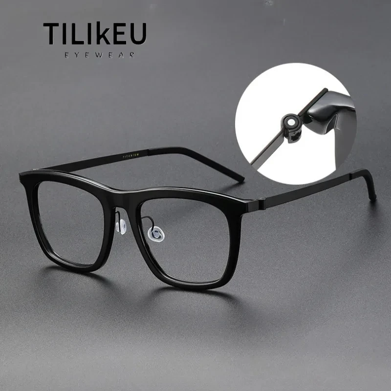 

Vintage Handmade Titanium Screwless Denmark Glasses Frame 1052 Retro Plate Thick Brim Black Frame Women Men Eyeglasses Frame