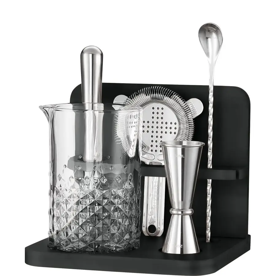 

Cocktail Mixing Glass Set with Bamboo Stand 22 Oz 650ml Thick and Sturdy Bottom, Durable and Seamless Design with Bar Accessorie