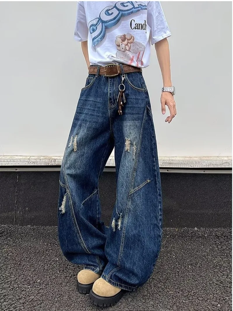 

Мужские джинсы Waed Distred Wide Leg в американском уличном стиле, повседневные, прямого кроя, свободные брюки, модные, в стиле «бананы»