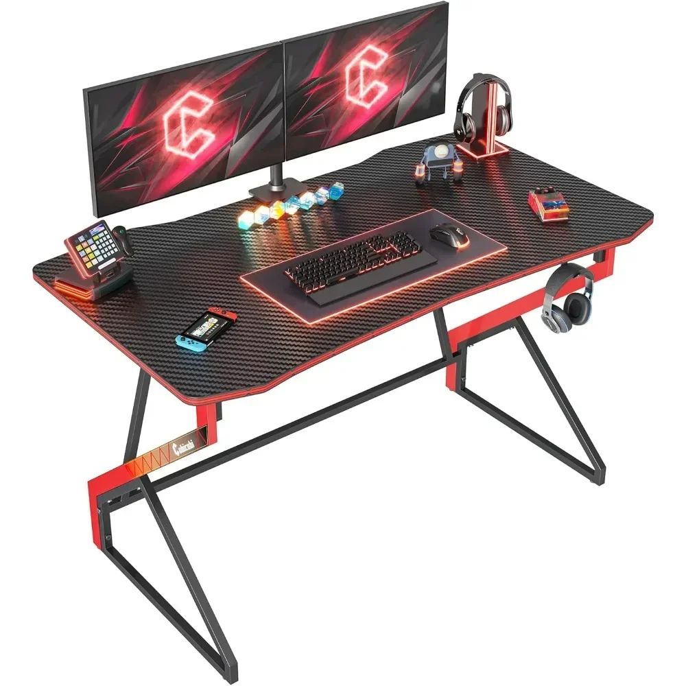 

Simple Gaming Desk Z Shaped 40 inch Gamer Workstation, Home Computer Carbon Fiber Surface Gaming Desk PC Table