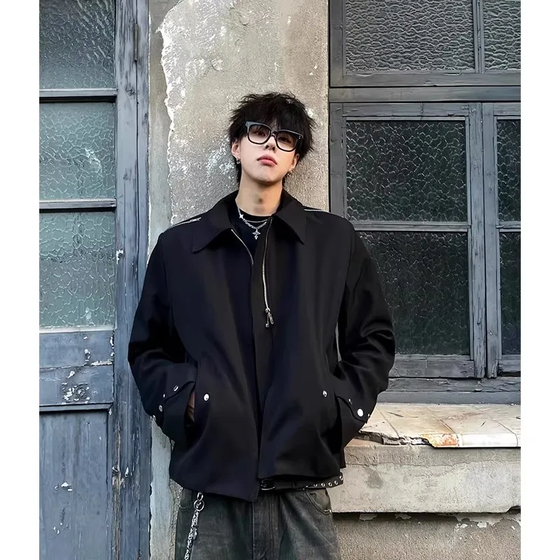 

Cleanfit American Sle ort oulder Pad Jaet Men's Sli Turn-down Collar Design Sensation High-end Feeling Jaet Trendy