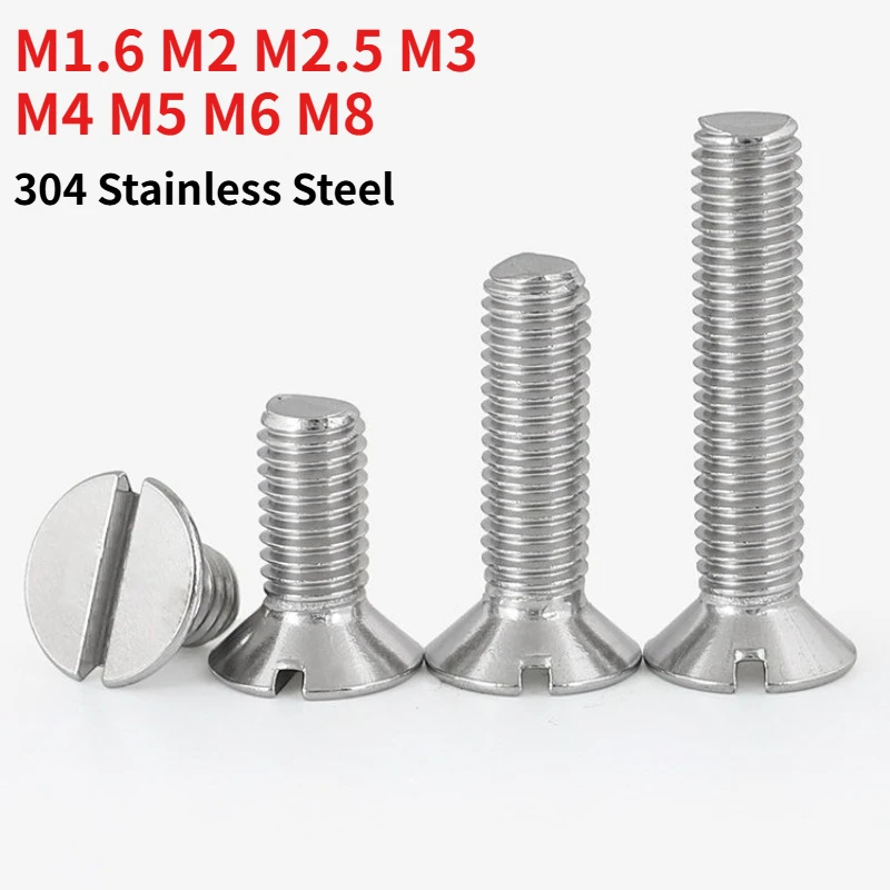 Length: 4–60 mm M1.6 M2 M2.5 M3 M4 M5 M6M8 DIN963 304 Stainless Steel Countersunk Slotted Head Screws Flat Slotted Machine Screw