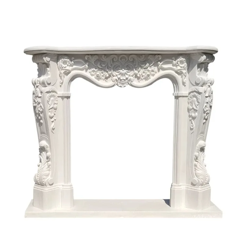 Marble Fireplace Mantel Carved Stone Living Room Fireplace Deluxe European Style Chimneypiece Surround Furniture