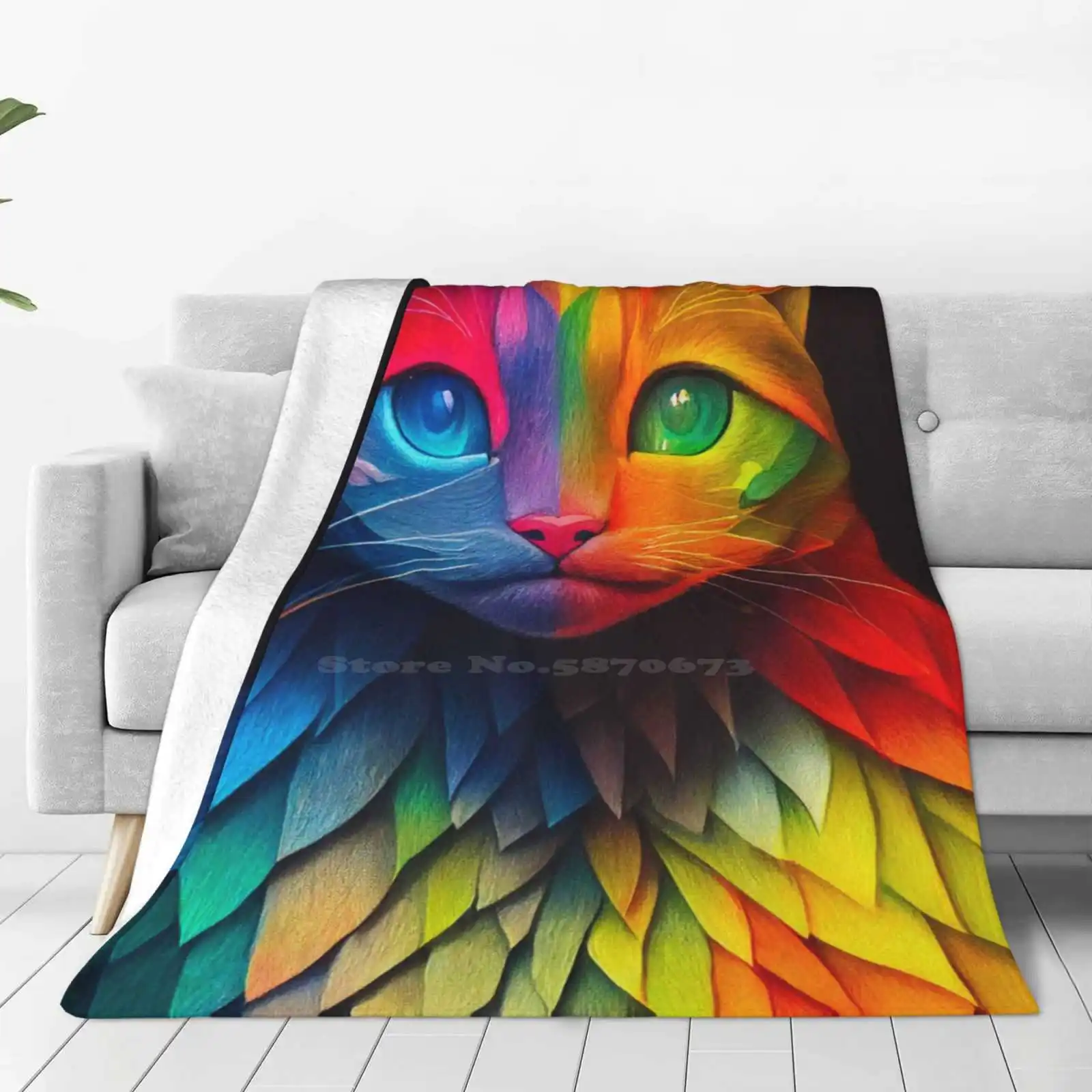 Rainbow Cat Trend Style Funny Fashion Soft Throw Blanket Rainbow Cat Colored Colorful Beautiful Cute Fluorescent Prisma Surreal