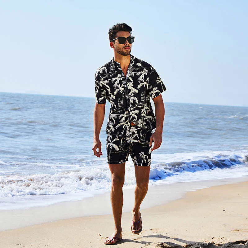 2024 Men\'s Sets 2 Piece Hawaiian Shirts and Shorts Sets Floral Printing Casual Beach Shirts Outfits Men Holiday Wear Summer