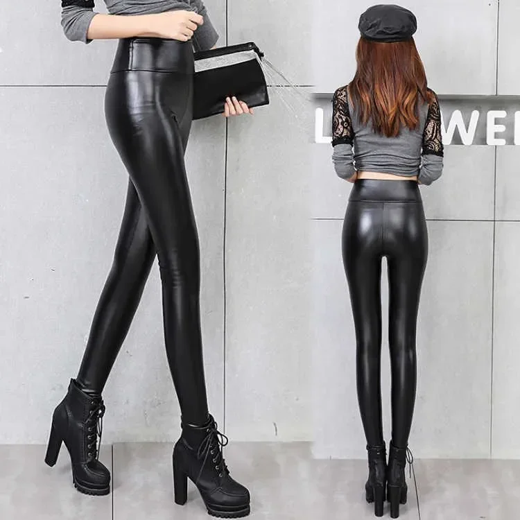 Real Sheepskin Leather High Waist Pants 2024 Motorcycle Slim Pants for Women Winter Streetwear Women Femme Pantalon  Zjt924