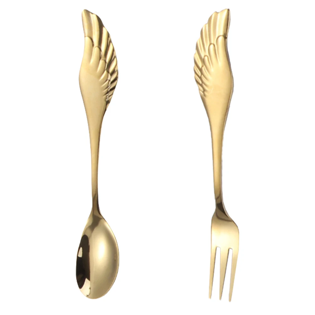 

Fork Spoon Set 304 Stainless Steel Lightweight Portable Practical Tableware for Milk Tea Shops Hotels