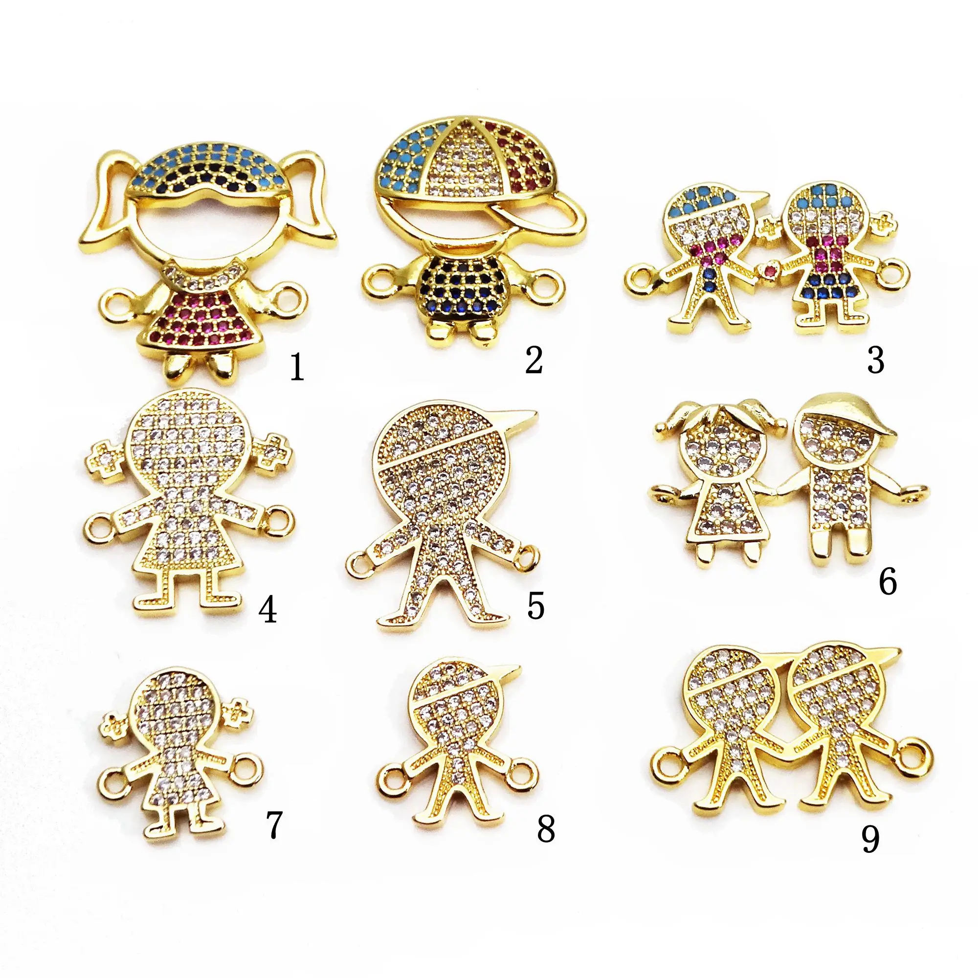 Micro zircon inlaid Cute girl boy Style hand card accessory Link bracelet  zircon doll for Jewelry Making accessory