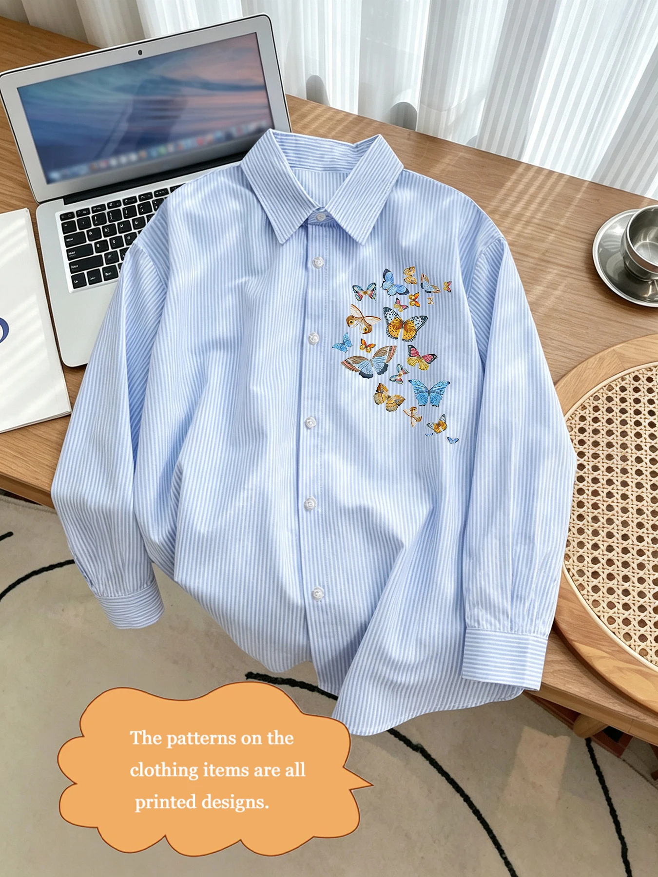 Therapeutic Trendy Fashion Men's Spring-Autumn Collection: Creative Butterfly Print Casual Basic Shirt