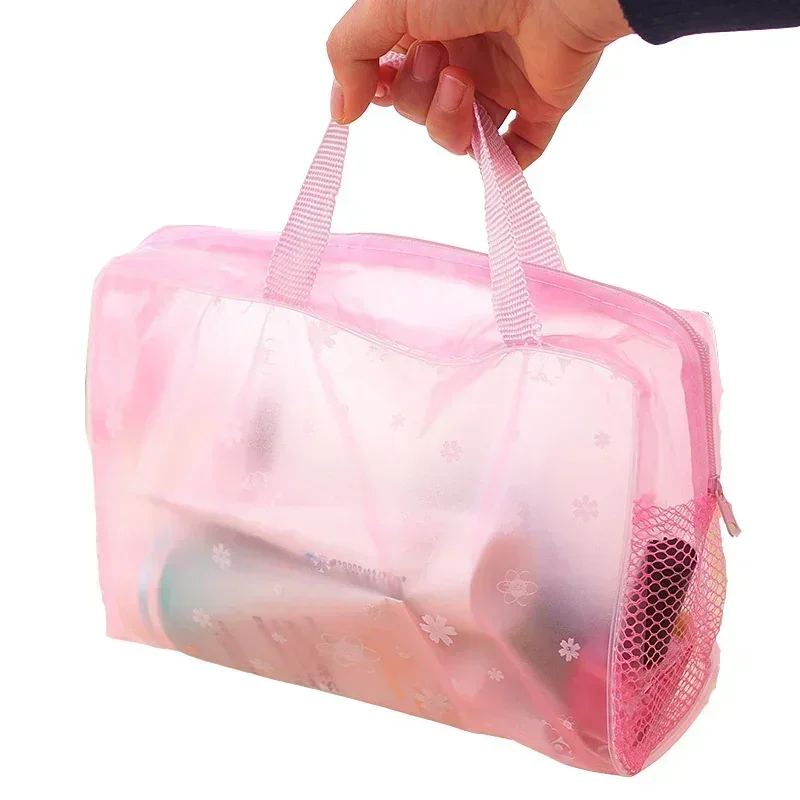 Sacos de maquiagem de PVC transparente para mulheres, portátil, floral, impermeável, saco cosmético, viagem, lavagem, higiene pessoal, chuveiro,