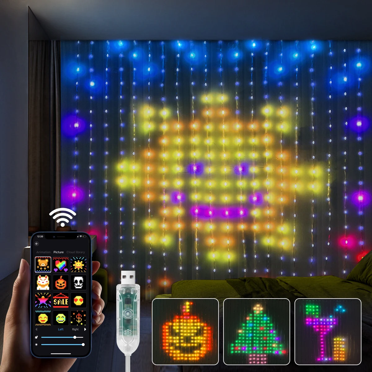 أضواء ستارة LED ذكية USB، أضواء عيد الميلاد الجنية APP التحكم DIY تغيير لون LED سلسلة ضوء لديكور المنزل حفلة عيد الميلاد