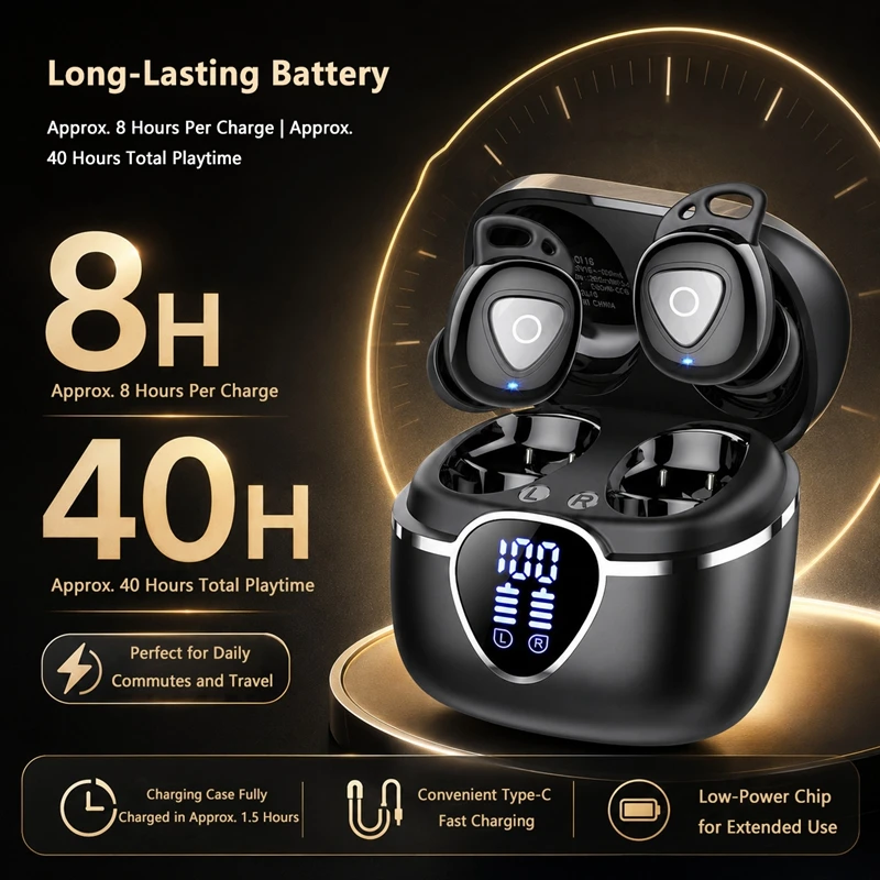 Mini In-Ear Bluetooth Earphones with Ultra-Long Battery Life High-Quality Sound Comfortable Sleep and Wireless Functionality