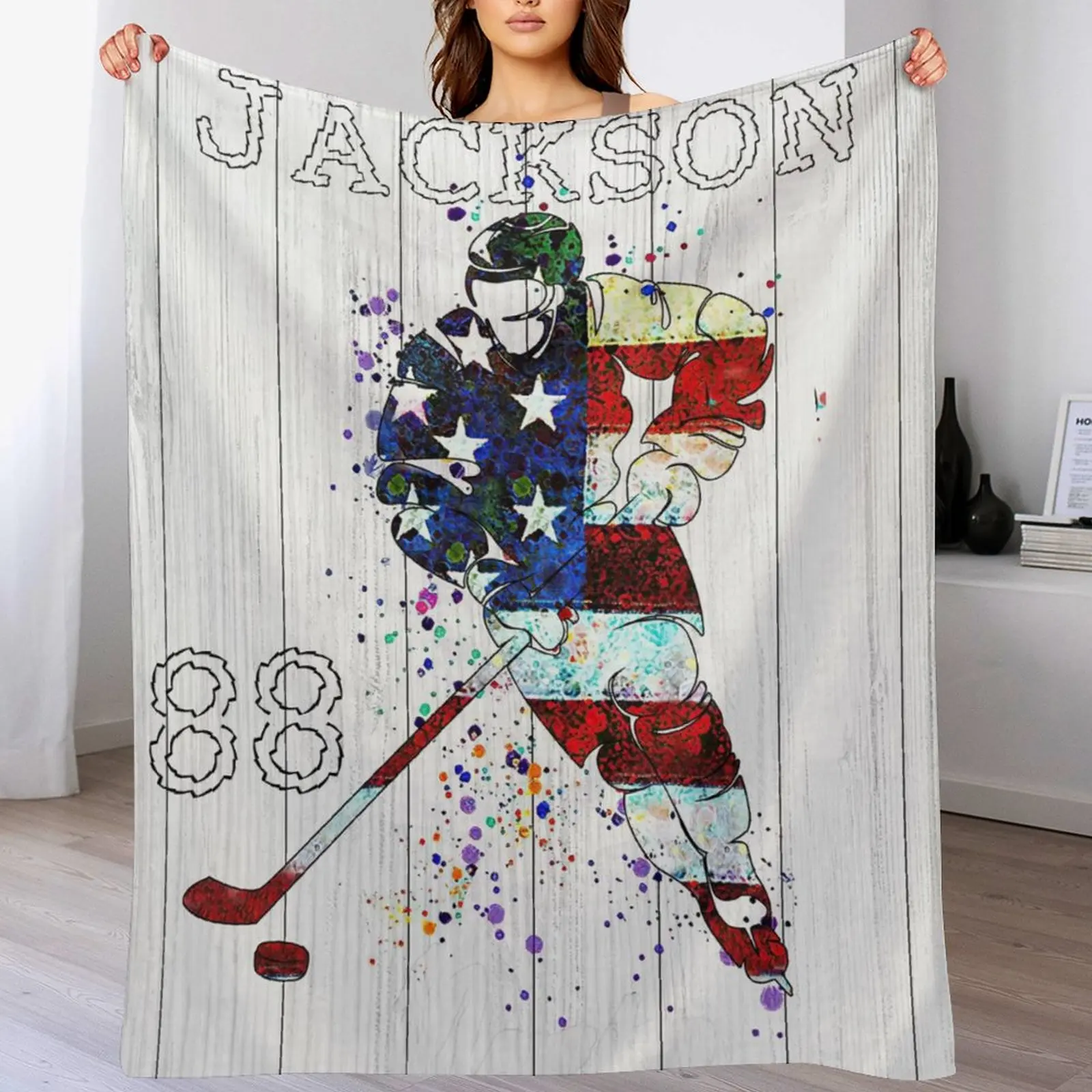 

Ice Hockey Blankets Personalized Hockey Gifts for Teen Boys Girls, Custom Name Number Hockey Throw Blanket Team Coach Gift