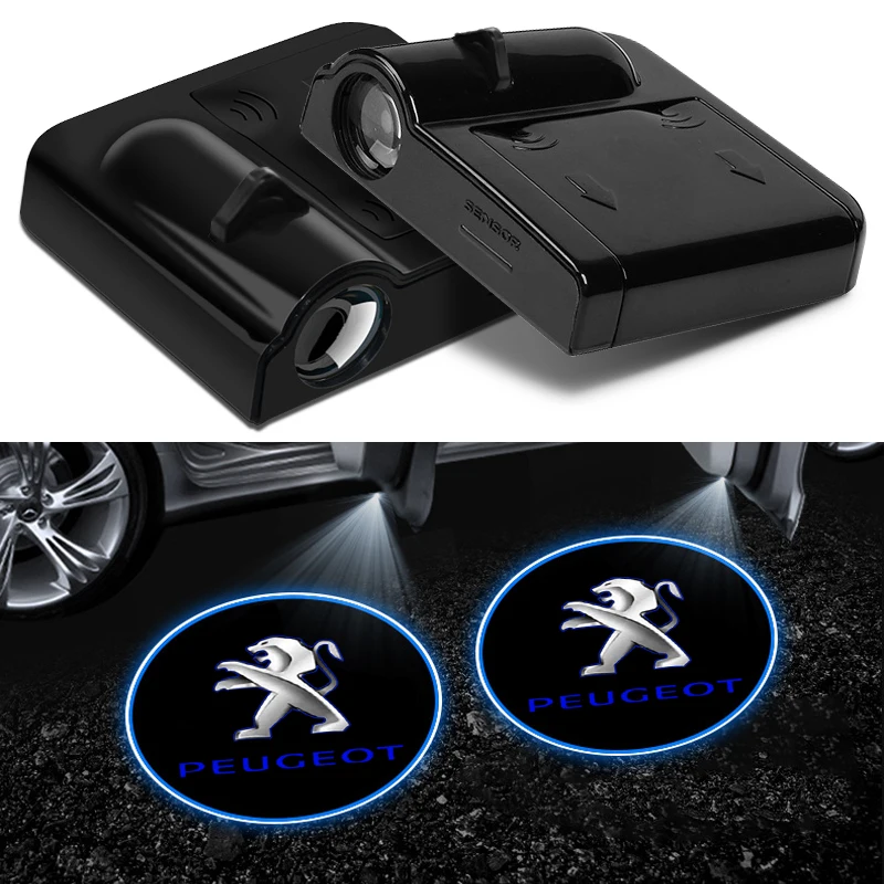 1/2pc led porta do carro luz de boas-vindas sem fio lâmpada do projetor decoração automática para peugeot 206 307 308 3008 207 208 407 508 acessórios do carro