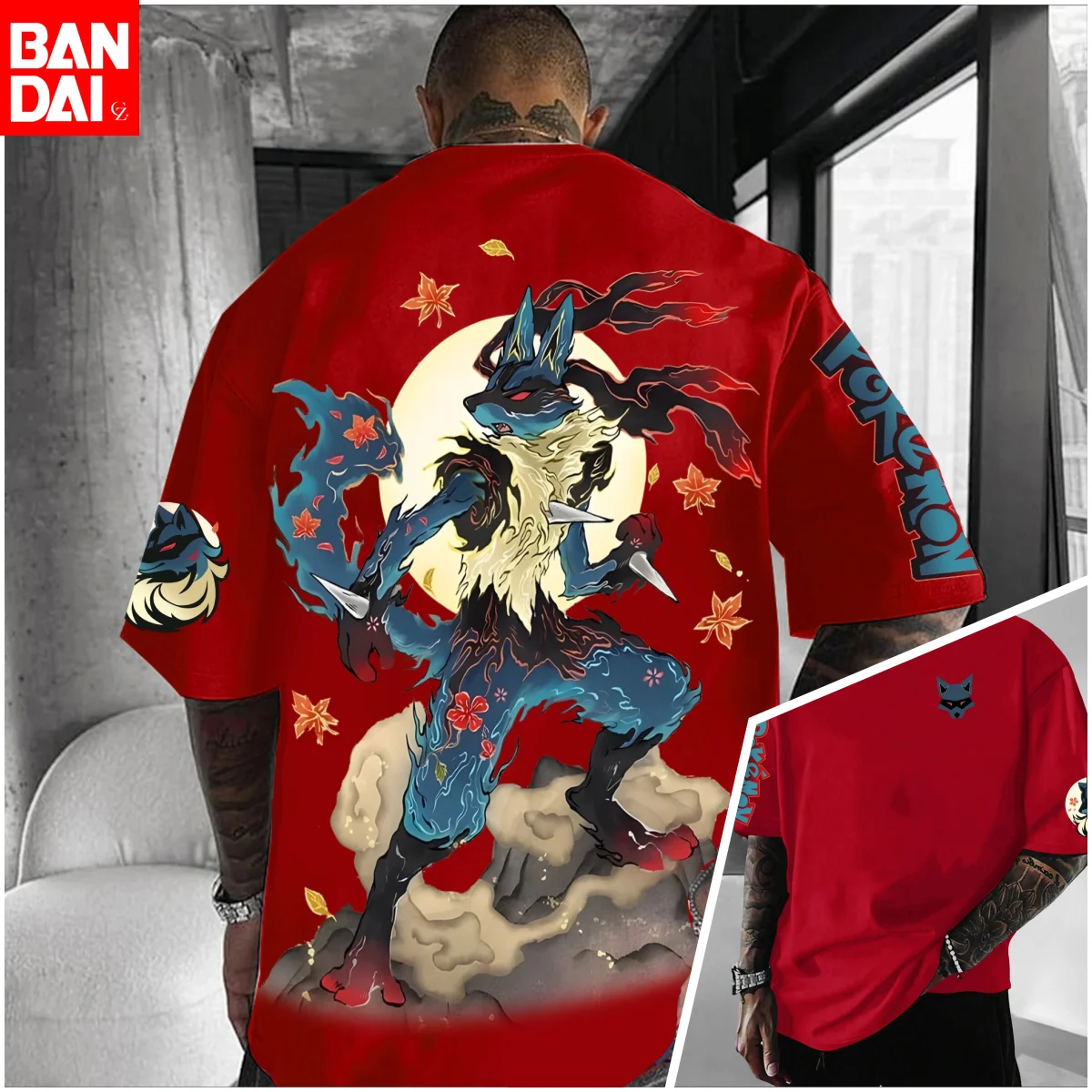 

Pokemon 2026 Summer Men Cotton T - Shirt Streetwear Lucario Aonuma Print Oversized Casual Daily Wear Anime Fans Gift