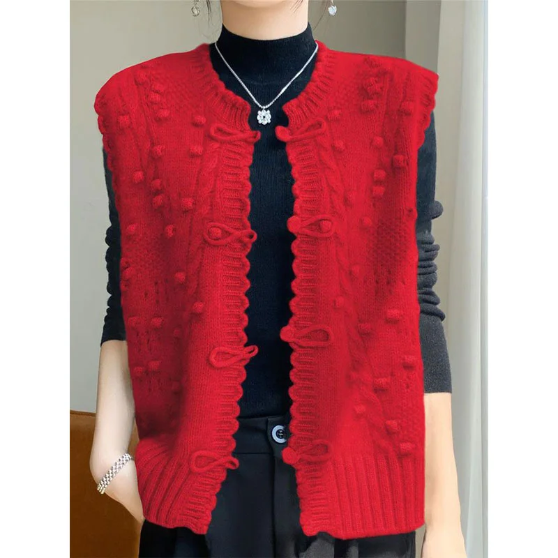 

Новый вязаный кардиган-жилет в китайском стиле с пуговицами, размер 300, для осенне-зимнего сезонного образа, с наплечниками