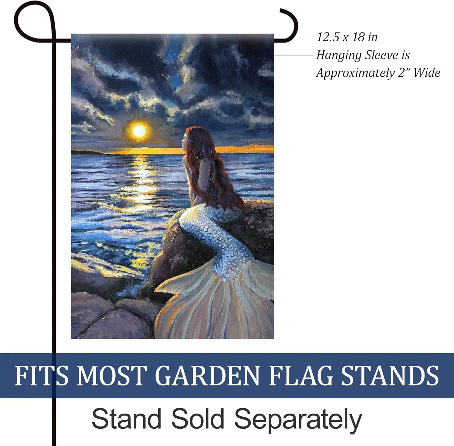 Texupday Seaside Mermaid Decoration Summer Beach Ocean Coastal Sunrise Garden Flag Holiday Seasonal Outdoor Yard Flag 12