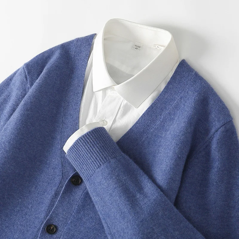 الصوف سترة الرجال بلون سترة برقبة على شكل v فضفاضة عادية الأعمال متماسكة سترة الربيع والخريف جديد سترة صوف سترة علوية