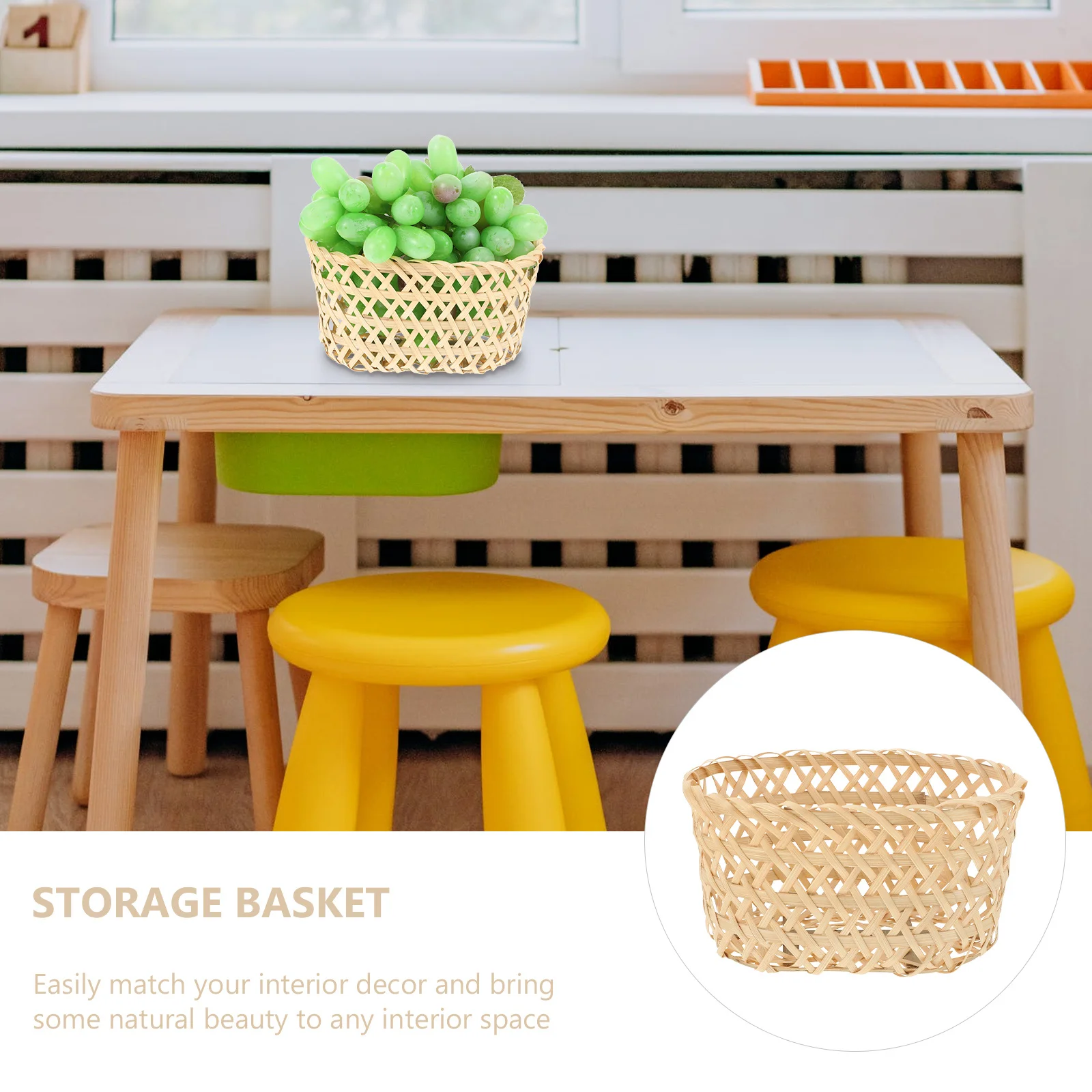 

2Pcs Bamboo Woven Basket Eco-Friendly Household Food Storage Snack Fruit Container Bamboo Woven Basket