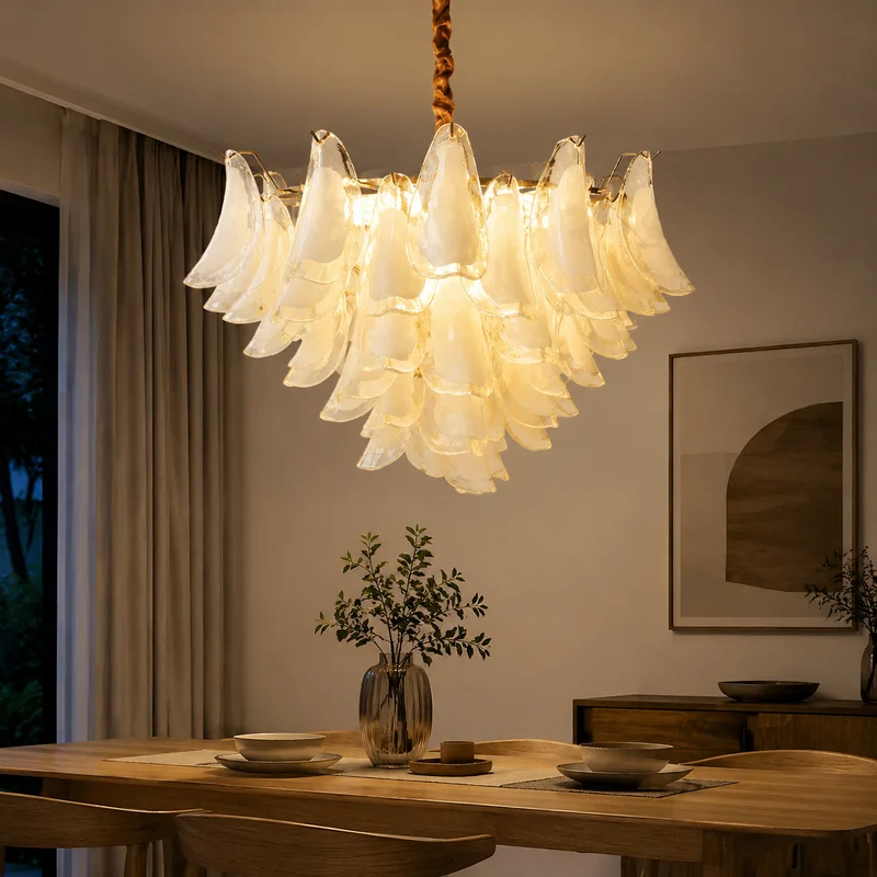 Modern Glass Flower Petal Tiered Sculptural Statement Centerpiece For Dining Room Living Room Bedroom