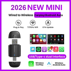 2in1 USB&Typ-C Wireless Carplay Adapter for iPhone, Wired to Wireless Android Auto 5Ghz Smart Mini Box For VW Toyota Honda Volvo