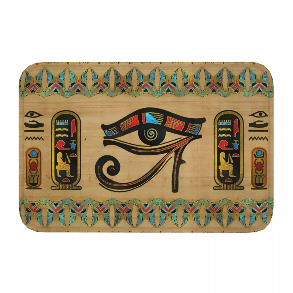 Egyptian Eye Of Horus Ornament On Papyrus Ancient Egypt Digital Art Non-Slip Carpet Doormat Bedroom Bathroom Mat Door Floor Rug