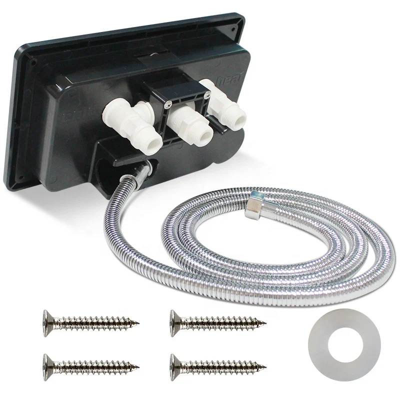 طقم صندوق دش خارجي RV مع رأس دش من الفولاذ المقاوم للصدأ وخرطوم تركيبات RV للتخييم البحري