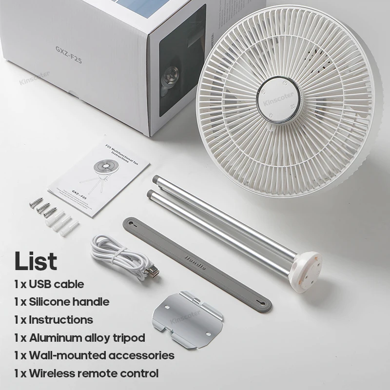 Electric Oscillating Fan Rechargeable Desktop Circulator Wireless Ceiling Camping Tent Fan with Remote Control LED Lighting