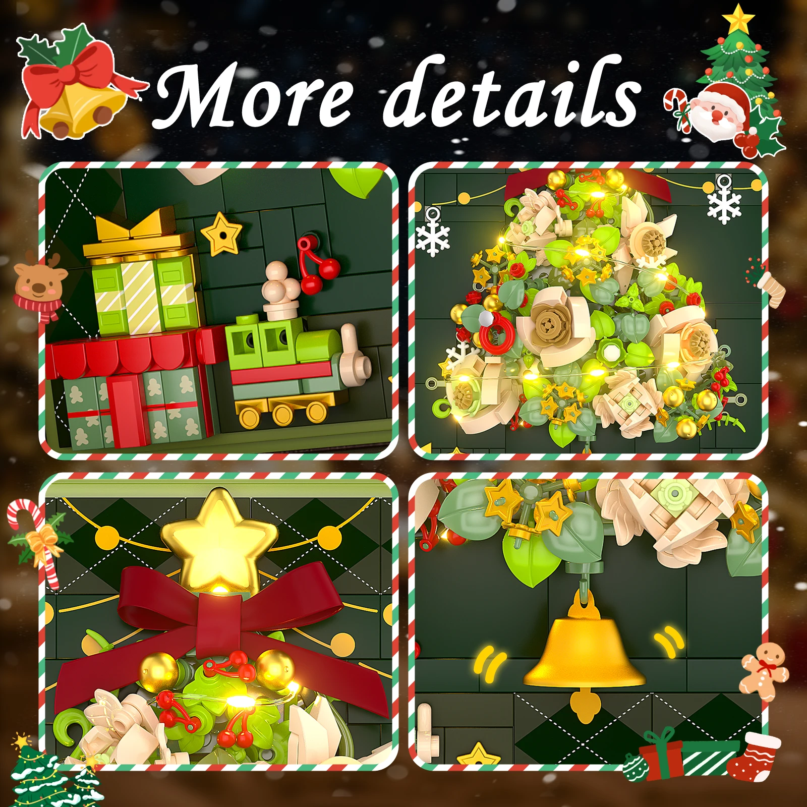 Weihnachts-Bausteine-Set für Schaufenster – Massivholzrahmen, DIY 3D-Baumpuzzle, künstlerische Heimdekoration, einzigartiges Weihnachtsgeschenk