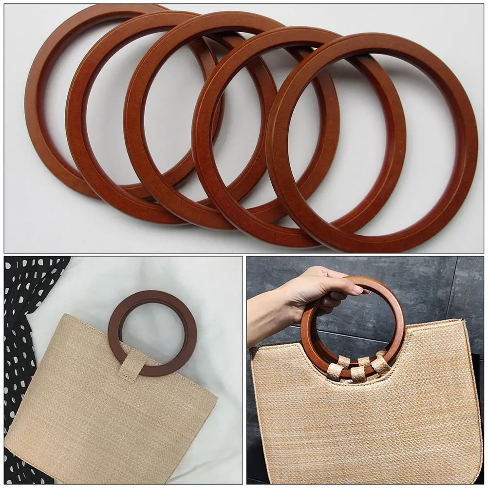 

2Pcs Polished Natural Wood Ring Handles for Straw Bags Beach Bags Handbag DIY Projects Wooden Circle Purse Making Craft Supplies