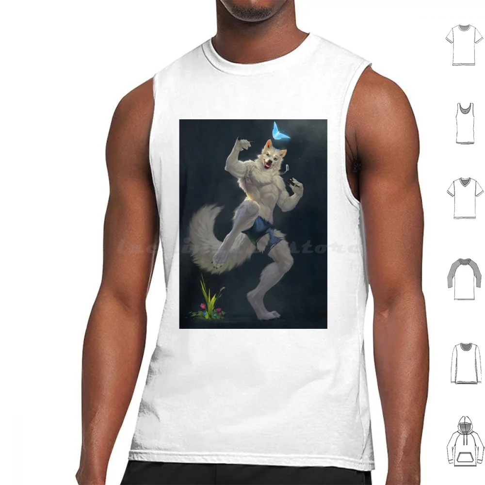 Fight Tank Tops Print Cotton Wolf Dog Canine Male Anthro Furry 2D Fantasy Butterly Royz Fight Battle Jump