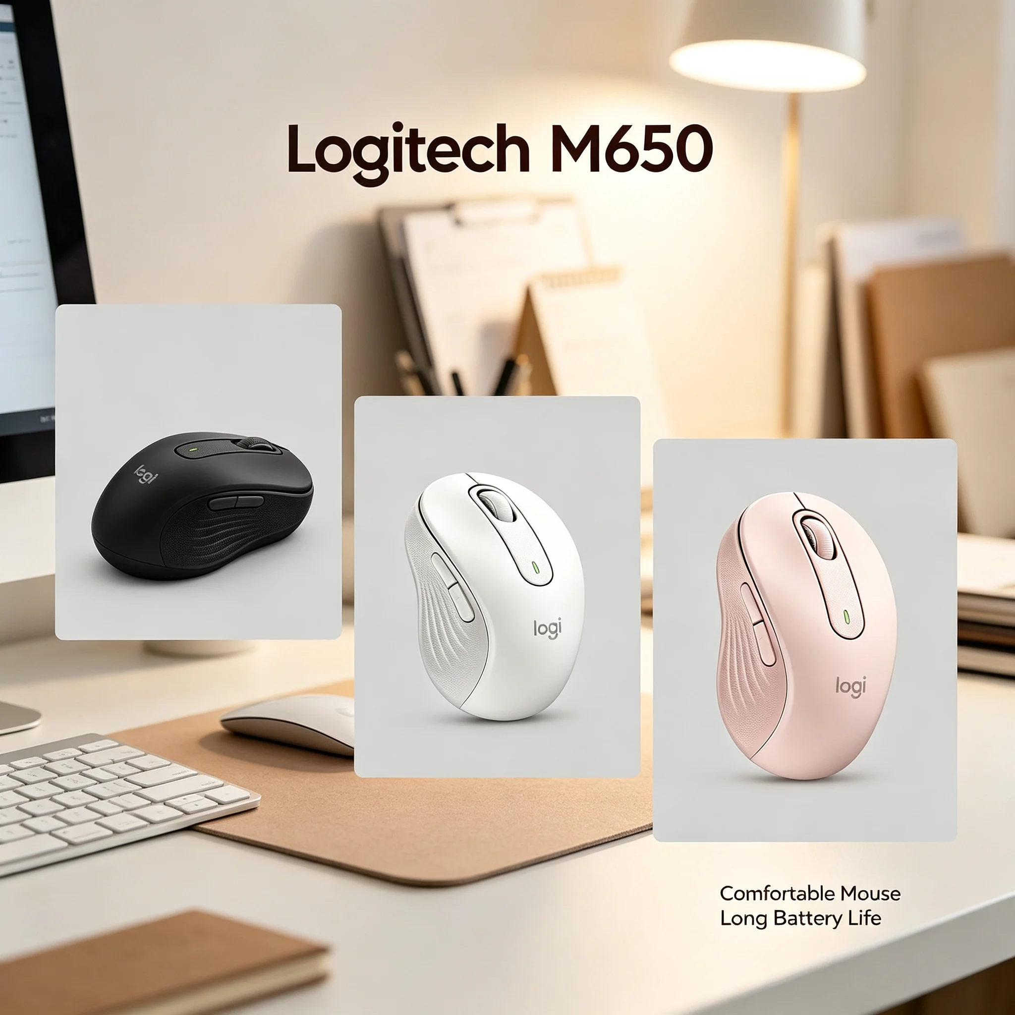 Logitech Signature M650 Wireless Ergonomic Mouse SilentTouch SmartWheel Bluetooth Logi Bolt for Desktop Office PC Mac