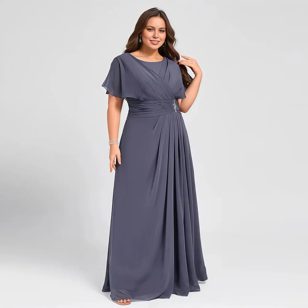 

Customized Exquisite Mother of The Bride Dresses Scoop Neck Cap Sleeve Ruffles Sleeves Chiffon Long Formal Wedding Dresses 2025