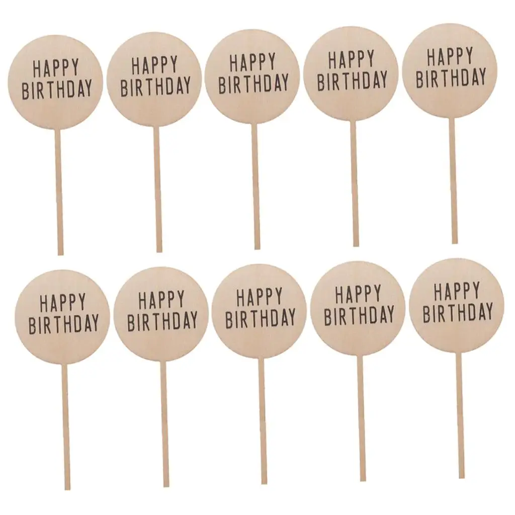 10 pezzi in legno Cupcake Topper Food Picks decorazione della festa di compleanno della torta