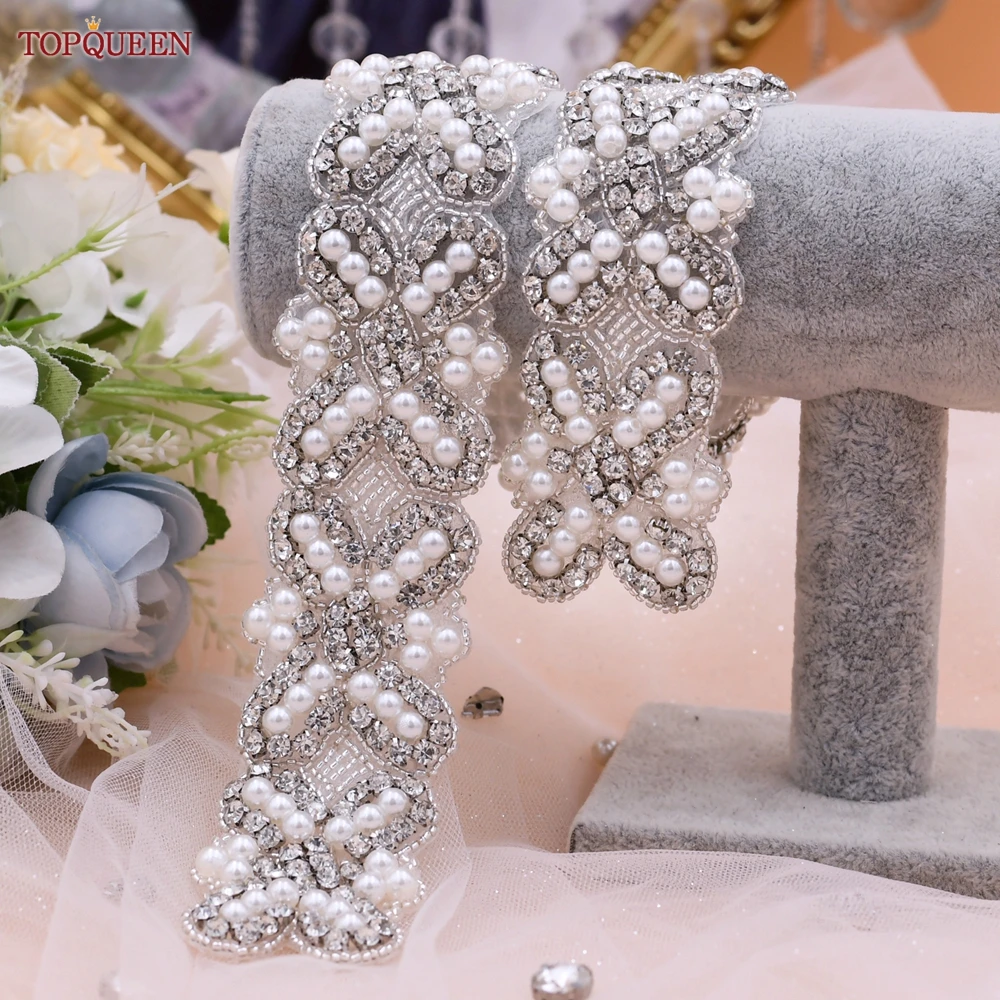 TOPQUEEN – ceinture de mariée S36 en perles de strass faites à la main, large, en diamant, accessoires de mariage pour femmes, robes de demoiselle d'honneur, ceinture de bal