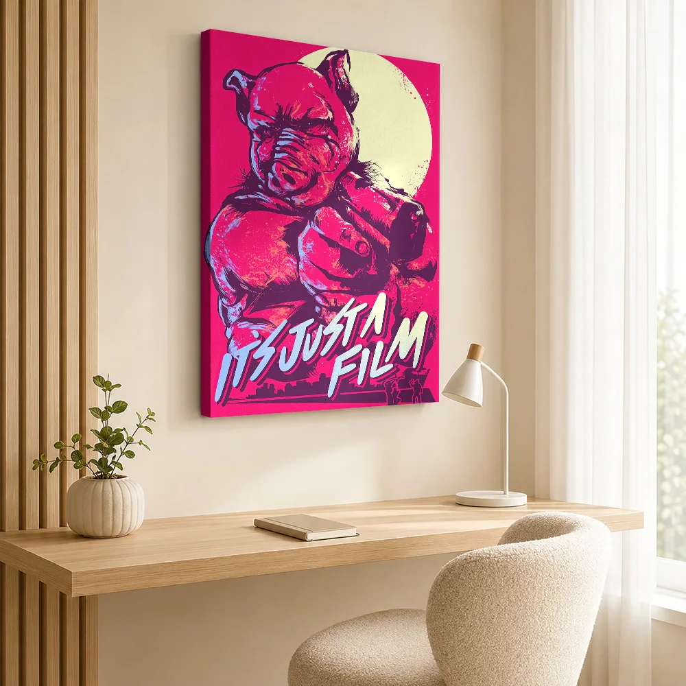 Hotline Miami Pig Man Framed Canvas Print Poster Personalized Vintage Movie Wall Paintings Decoration for Home Theater Bedroom