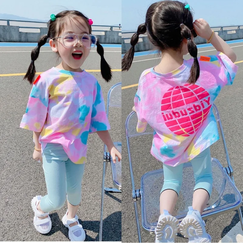 Children's Colorful Short-Sleeved Shirt Summer Girls' Fashion PrintingTT-shirt3-8One-Piece Delivery for Children's Clothing