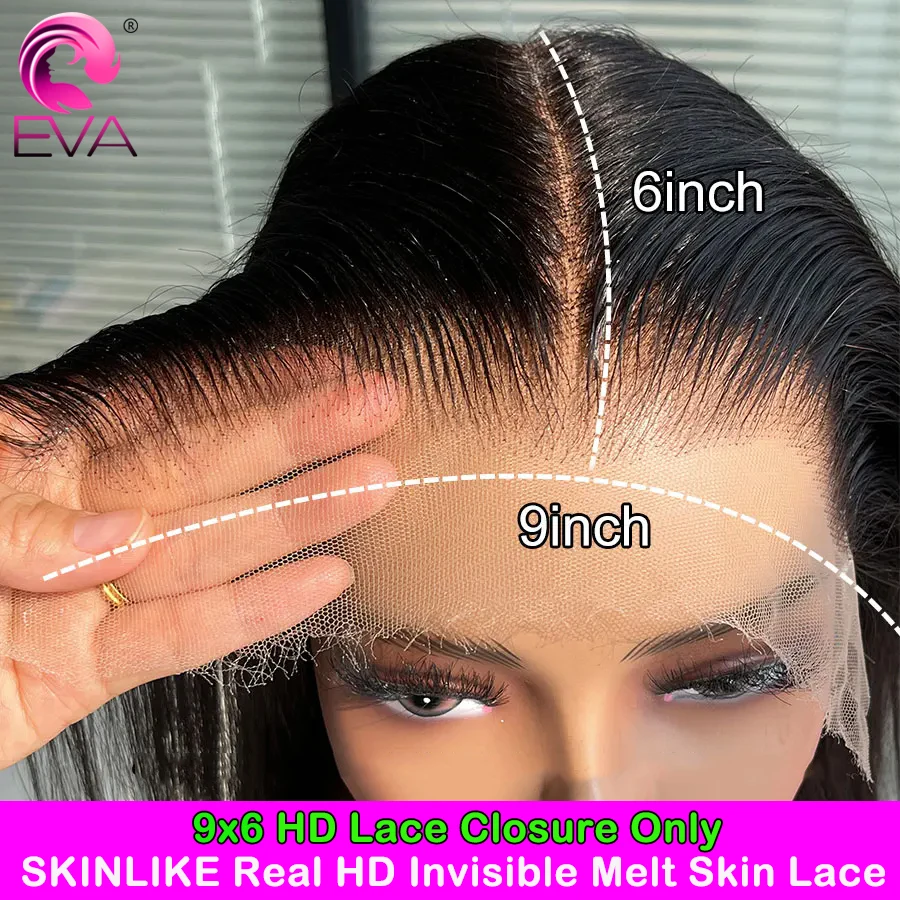 Eva Hair 9x6 HD Lace Frontal Closure Invisible Swiss HD Lace Frontal Straight Hair Pre Plucked Body Wave Full HD Lace Closure