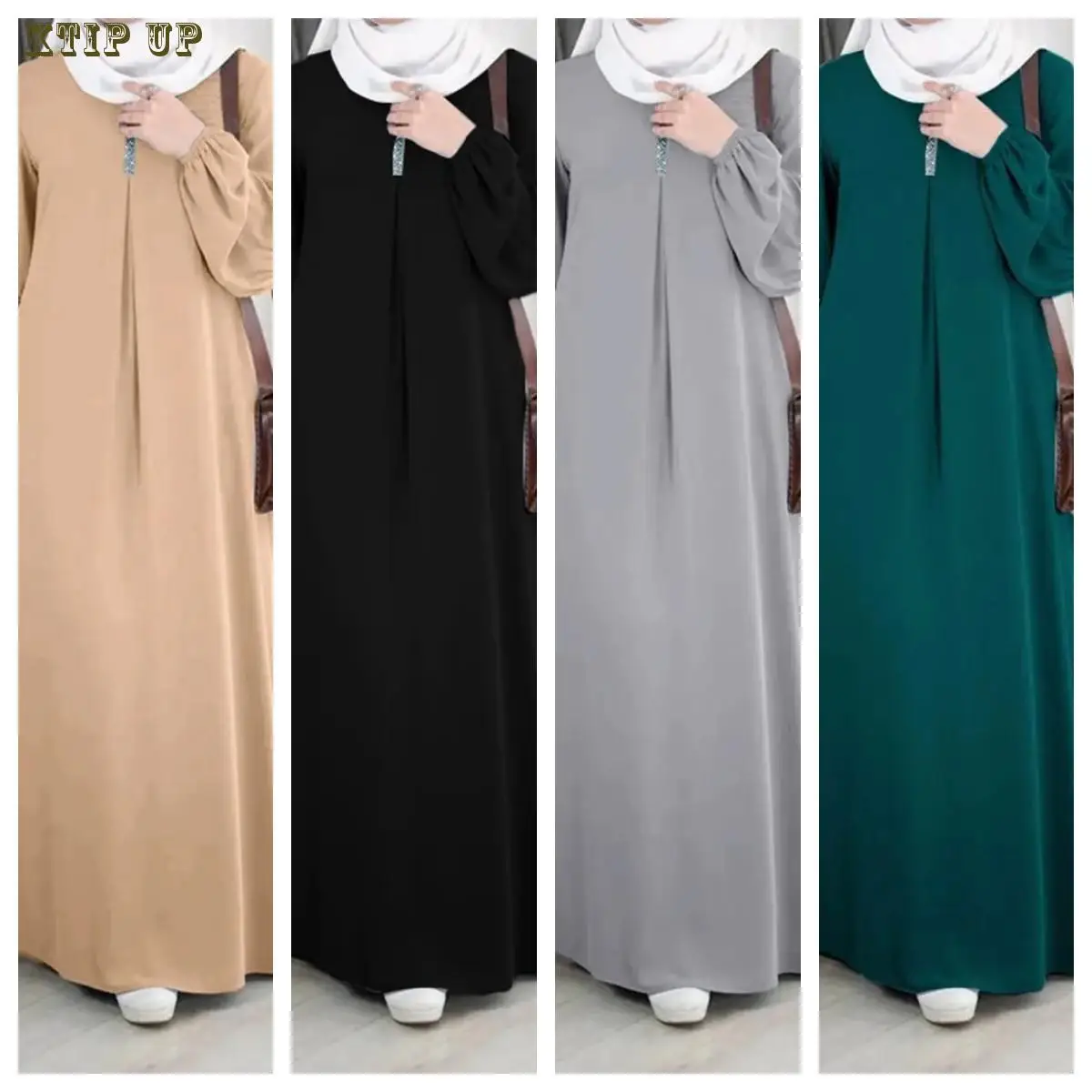 Middle East Dubai Arab Fashion Long Sleeved Muslim Morocco Abaya Dress Casual Sequin Sun Dress Solid Robe Clothing Maxi Dresses