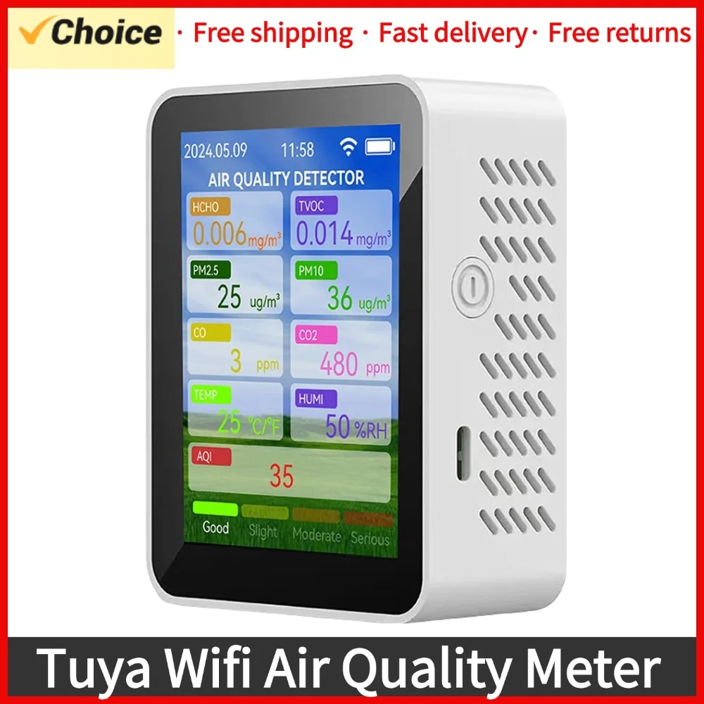 Tuya WiFi Air Quality Meter Household HCHO TVOC Carbon Monoxide CO2 PM2.5 PM10 Tester Portable Temperature Humidity Detector