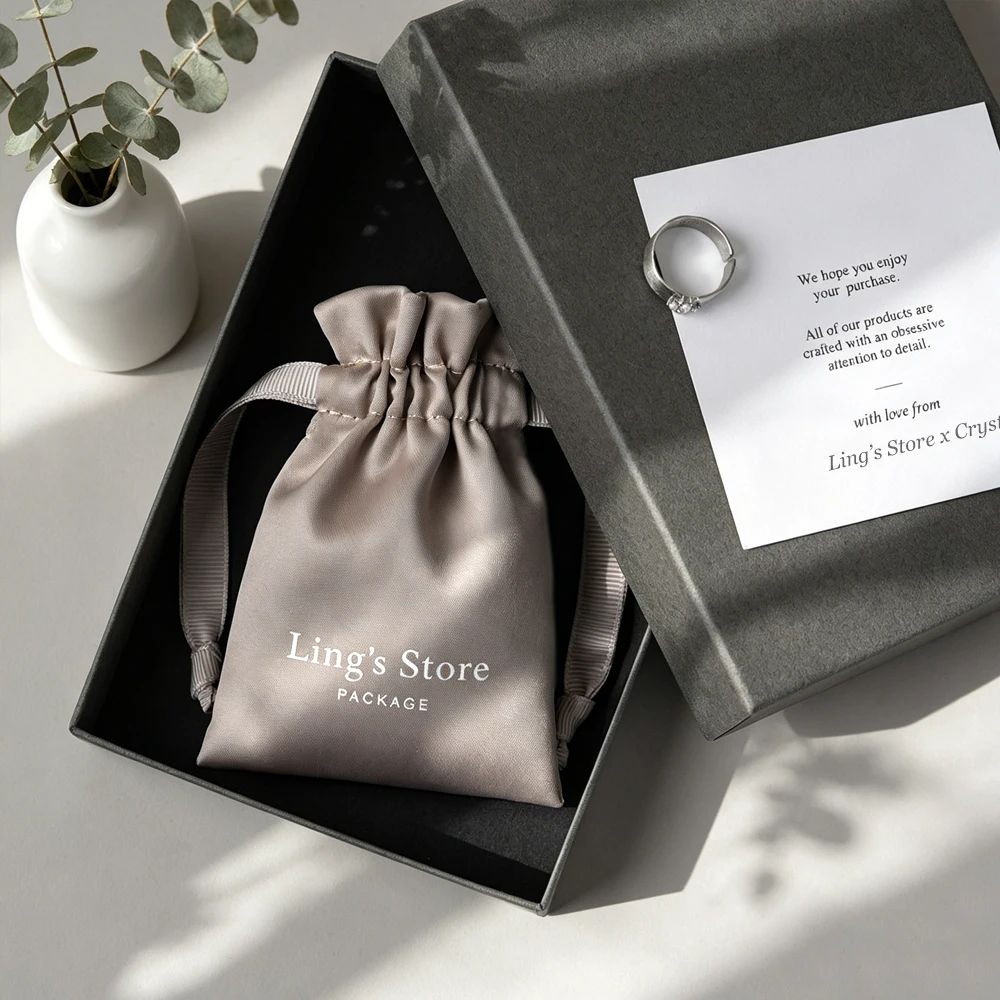 50Pcs Custom Logo Silk Jewelry Gift Bag Satin Drawstring Earring Ring Keychain Packaging Organizer Pouch Wedding Favor Candy Bag view 6
