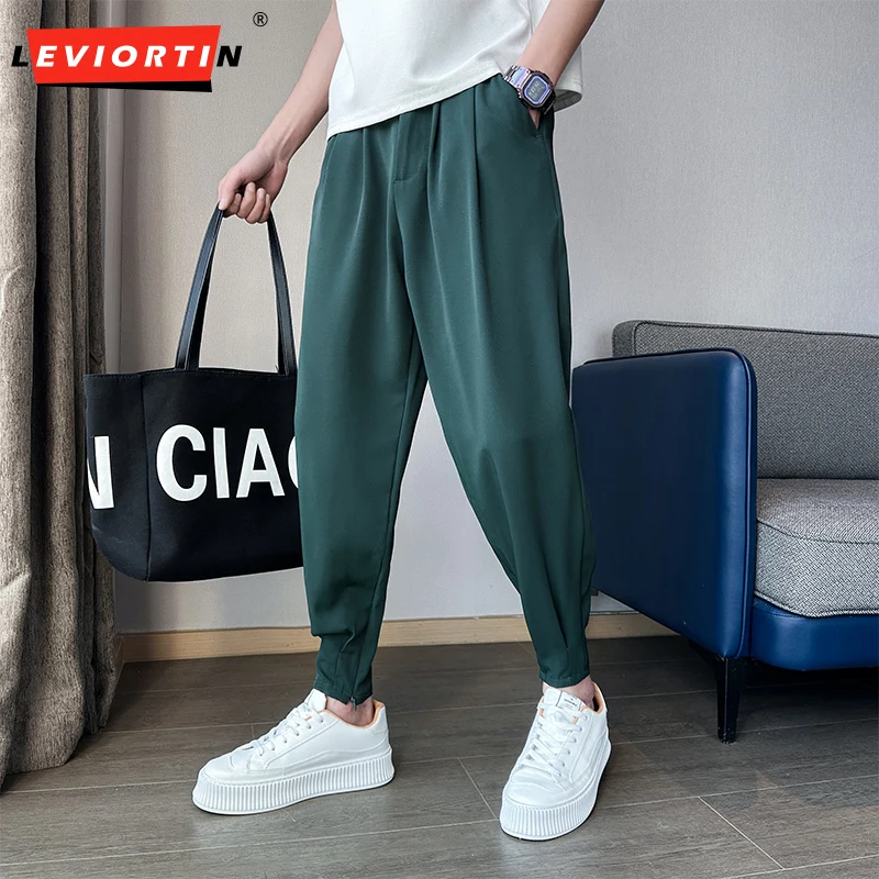 

Casual Pants Slippery Feet Ice Silk Ankle Zipper Pants For Men Fashion Business Society Dress Loose Mens Office Formal Trousers