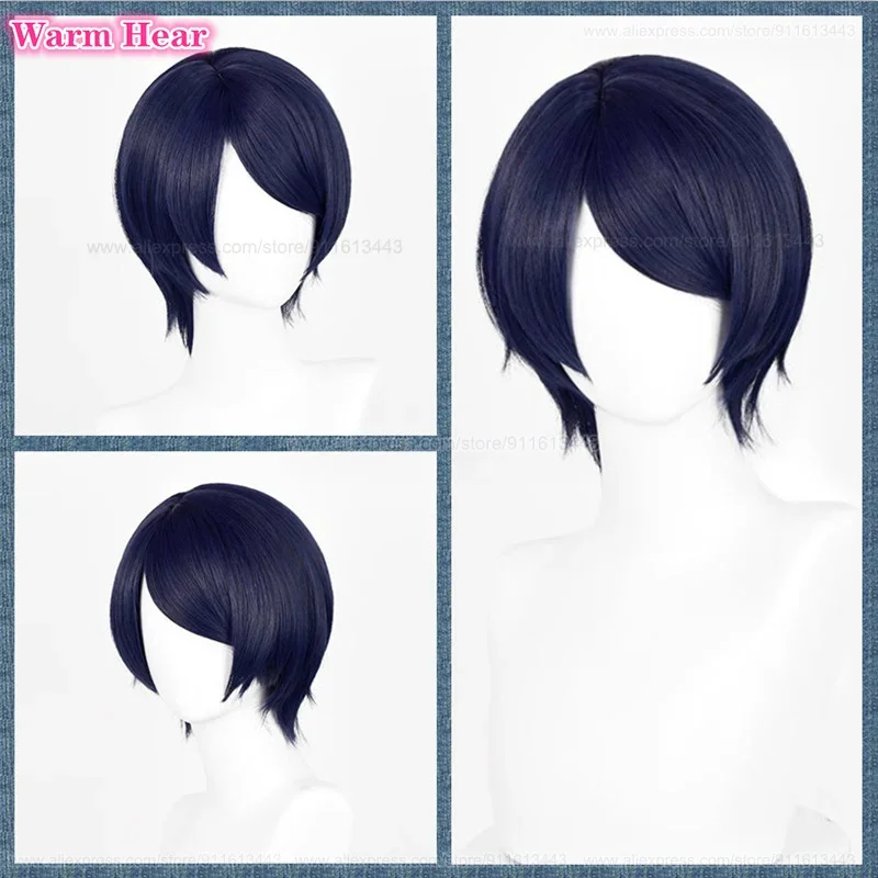 Game P5 Synthetic Hair Yusuke Kitagawa Short 29cm Blue Black Cosplay Anime Wig Heat Resistant Hair Halloween Party Wigs +Wig Cap