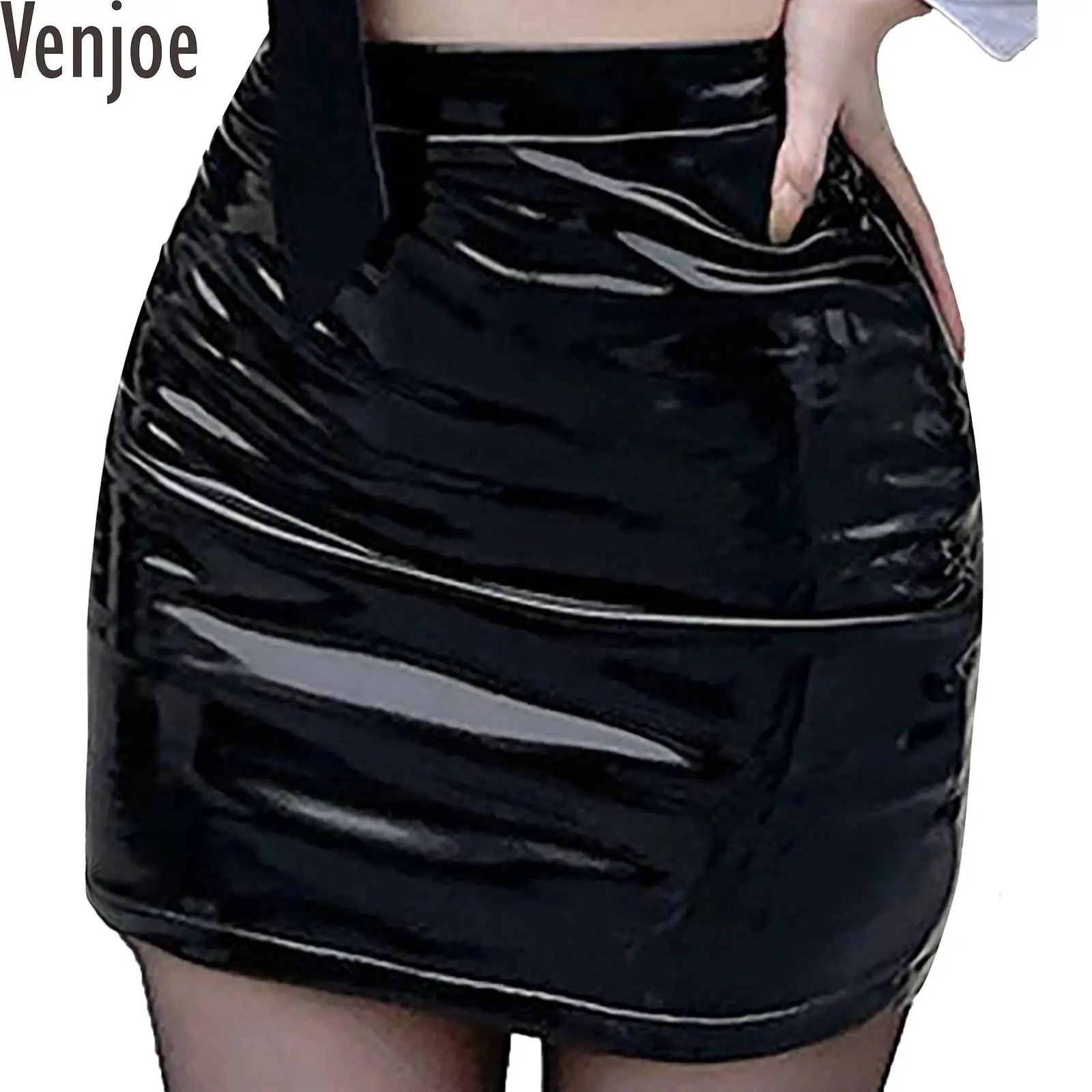 

Womens Patent Leather Pencil Skirt Wet Look Latex Zipper High Waist Bodycon Miniskirts Cocktail Rave Party Nightclub Costume