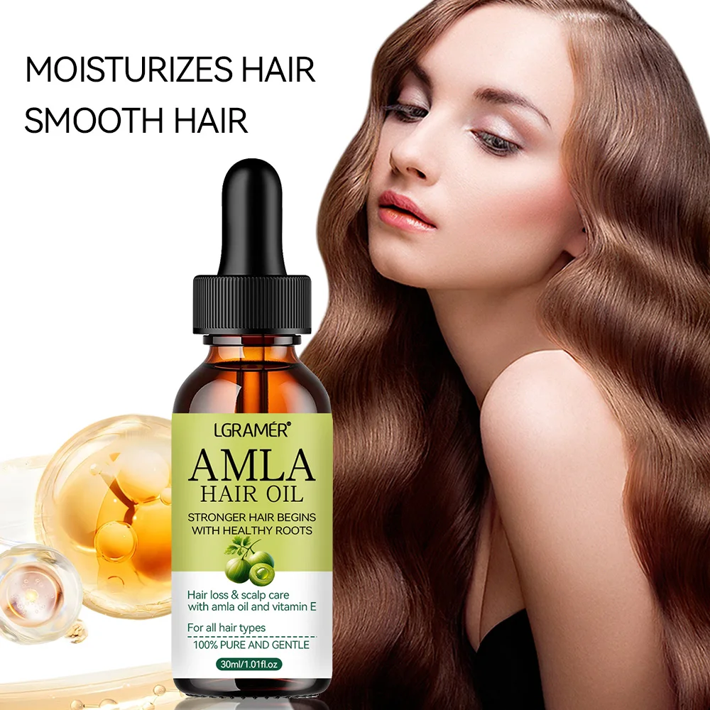 LGRAMER AMLA Hair Care Essential Oil Moisturizes Hair and Improves Frizzy Hair with Silky Luster and No Tangles 30/60ml