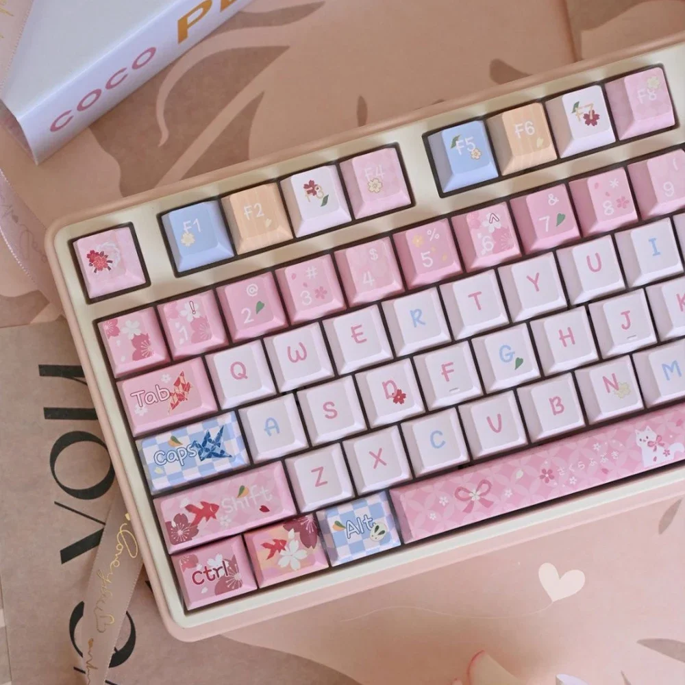 Flower keycap Pink Falling Cherry Letterhead Keycaps Cherry Romantic Girl Cute Pbt Sublimation Mechanical Keyboard Kawaii Keycap