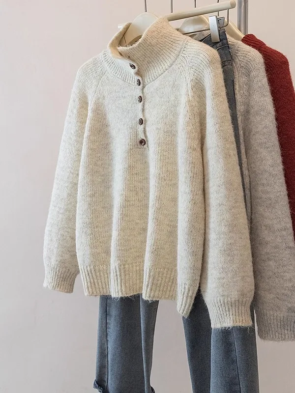 

Ladies Soft Cozy Long Sve f High Collar Sweater Autumn Winter plus Size Knitted Top Comfortable Loose Fit Faion Sle