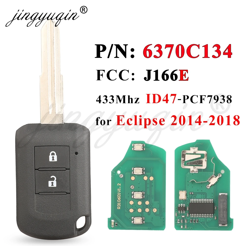 

Jingyuqin 6370C134 Автомобильный ключ 2BTN для Mitsubishi Eclipse 2014-2018, дистанционный ключ-брелок 433 МГц ID47 HITAG3 PCF7961XXT, чип MIT11R