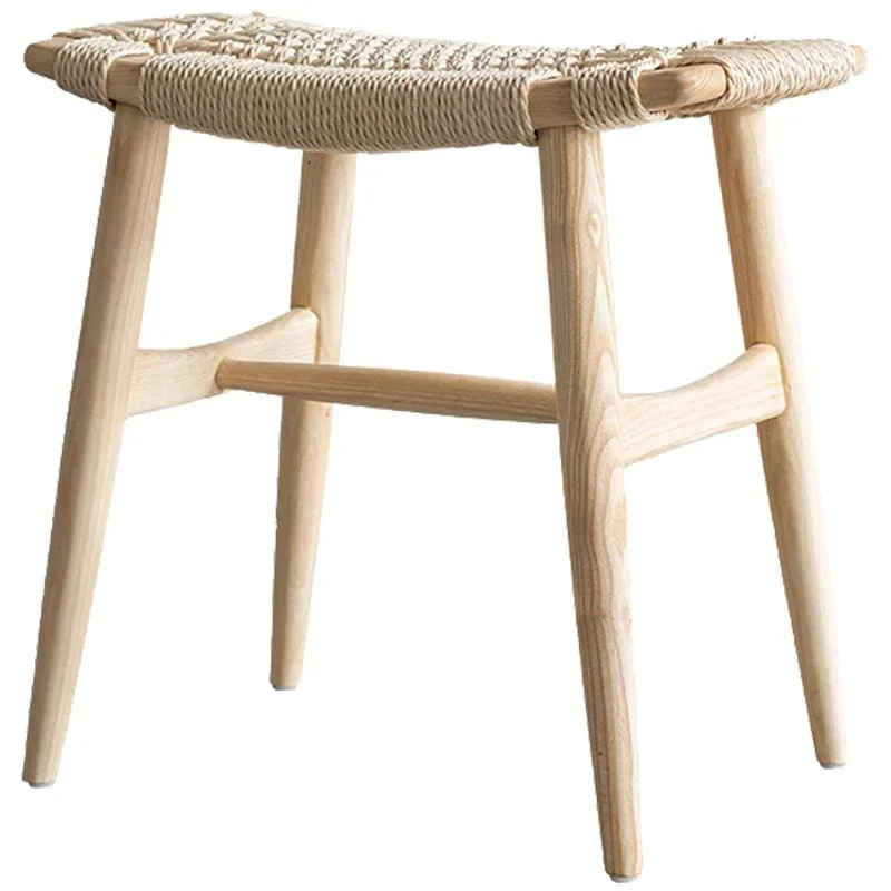 

Nordic Solid Wood Rope Restaurant Small Family Dining Chair Makeup Stool