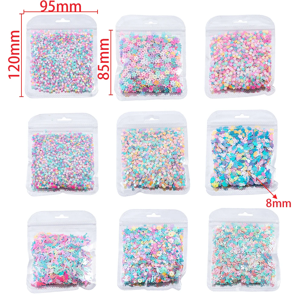 22g/bag Mixed Flower Moon Star Cat Fish PVC Bulk Sequins 8mm Glitter Confetti Nail Art Decoration Sequins DIY Sewing Accessories